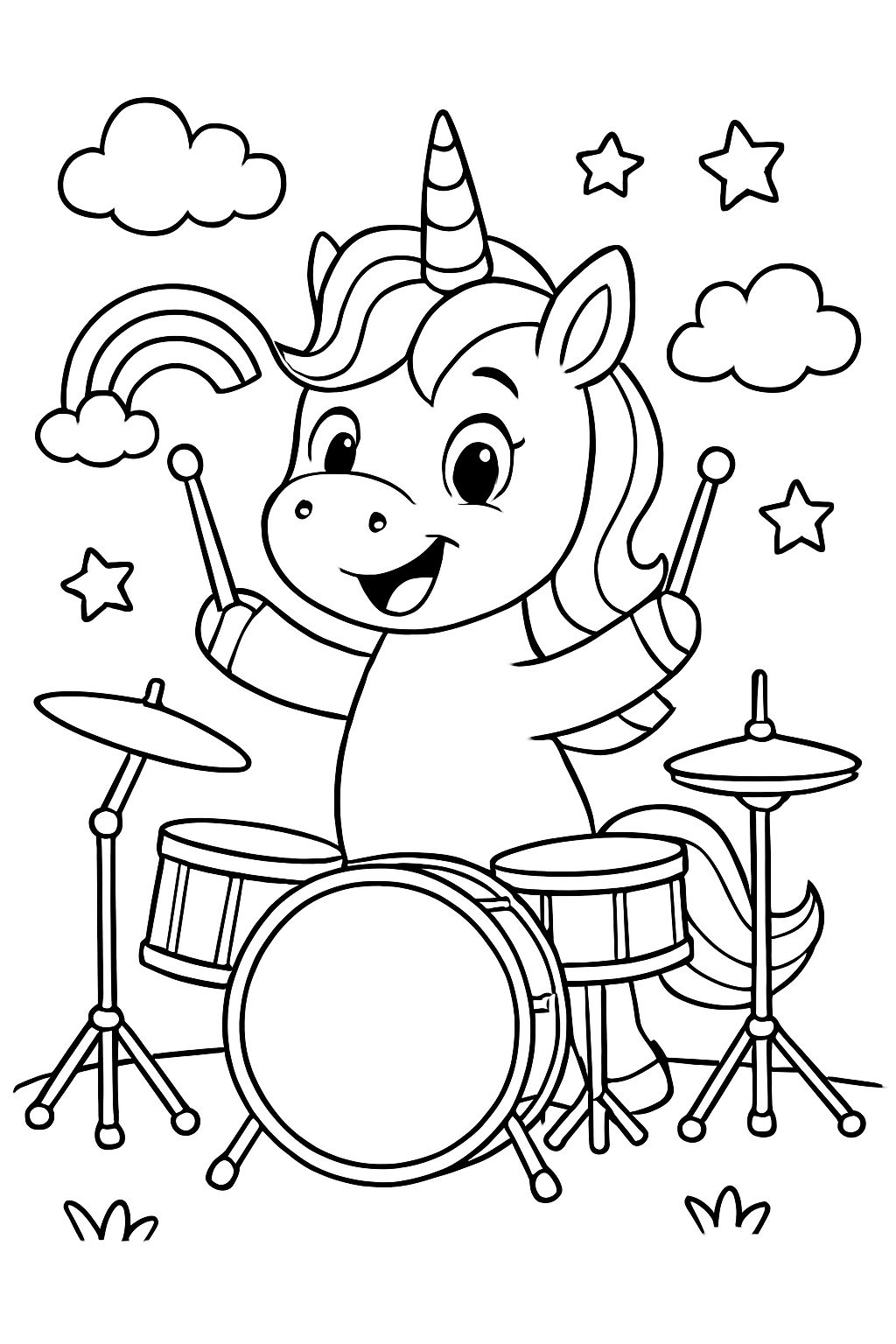Unicórnio tocando bateria