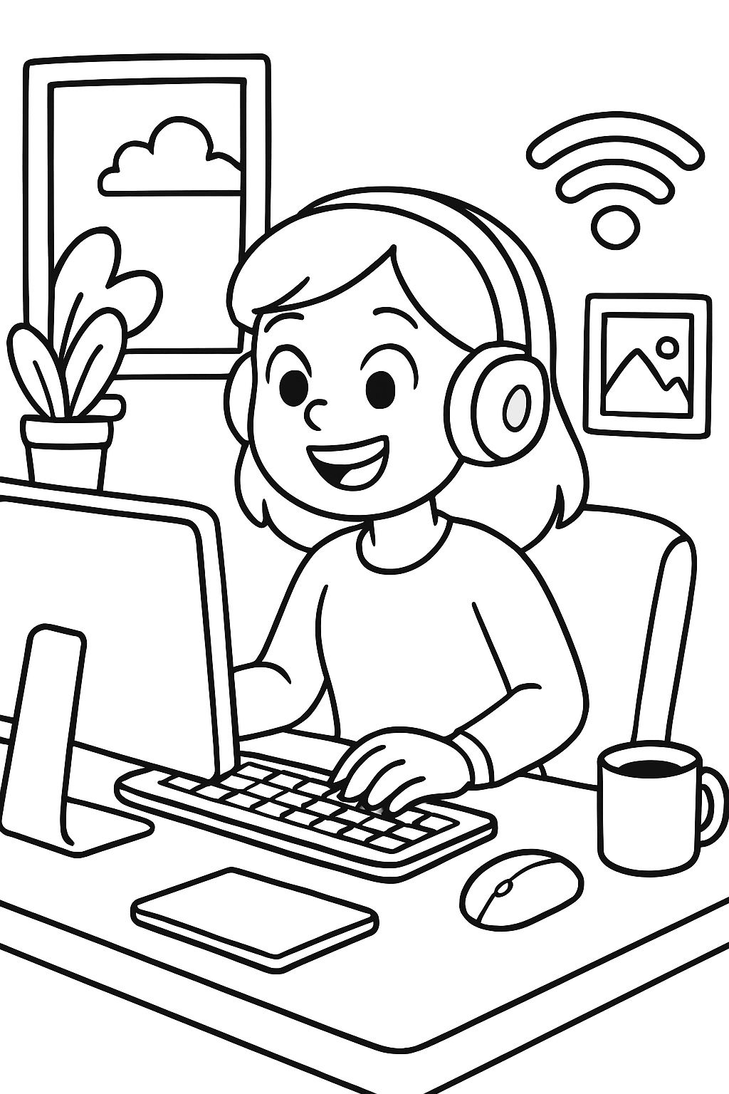 Eine Frau, die von zu Hause aus als IT-Fachfrau arbeitet, trägt kabellose Kopfhörer und nutzt einen Computer mit verschiedenen Peripheriegeräten. Eine Frau, die von zu Hause aus als IT-Fachfrau arbeitet, trägt kabellose Kopfhörer und nutzt einen Computer mit verschiedenen Peripheriegeräten.