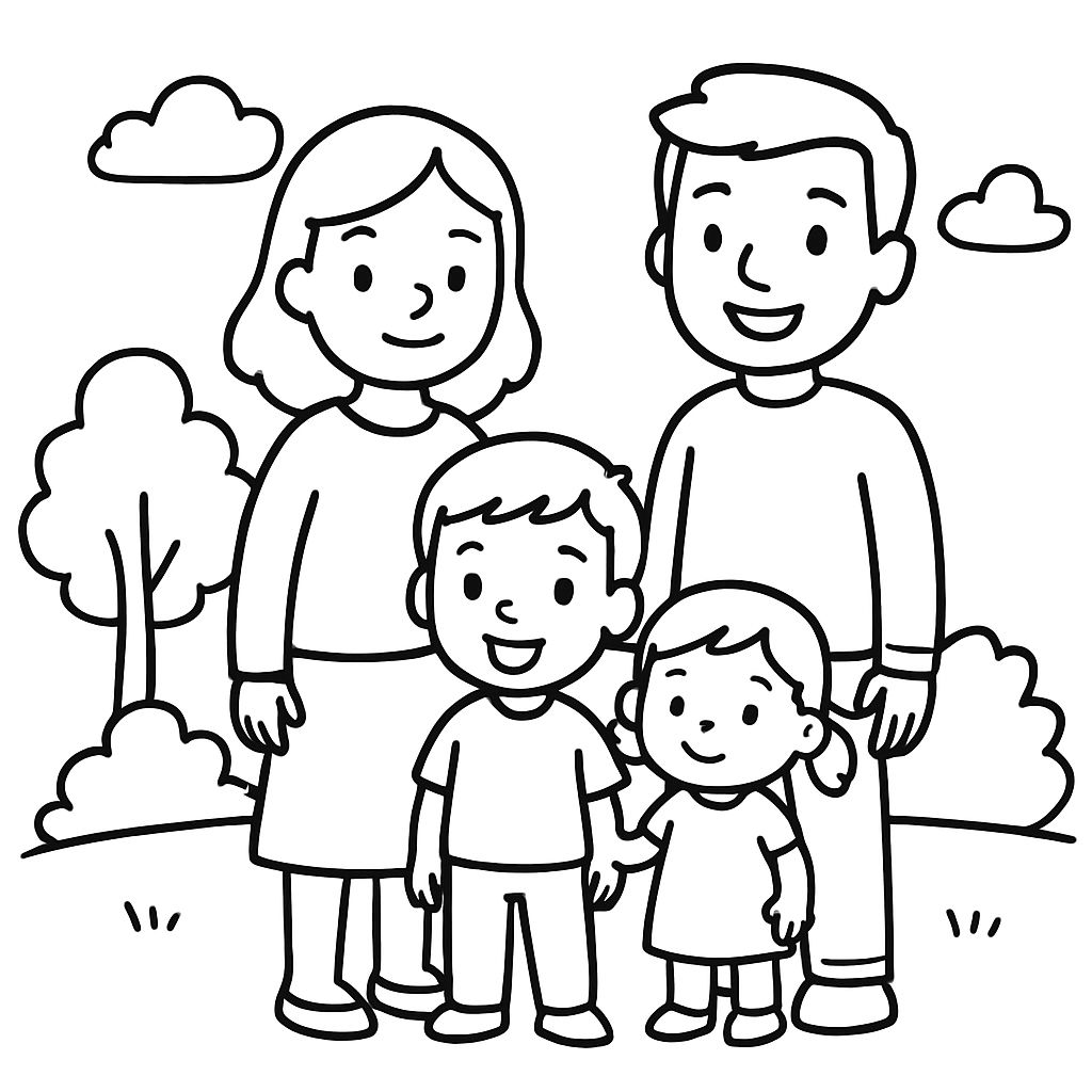 A family standing with a mom, a dad, a 4 year old boy and a 2 year old little girl. A family standing with a mom, a dad, a 4 year old boy and a 2 year old little girl.