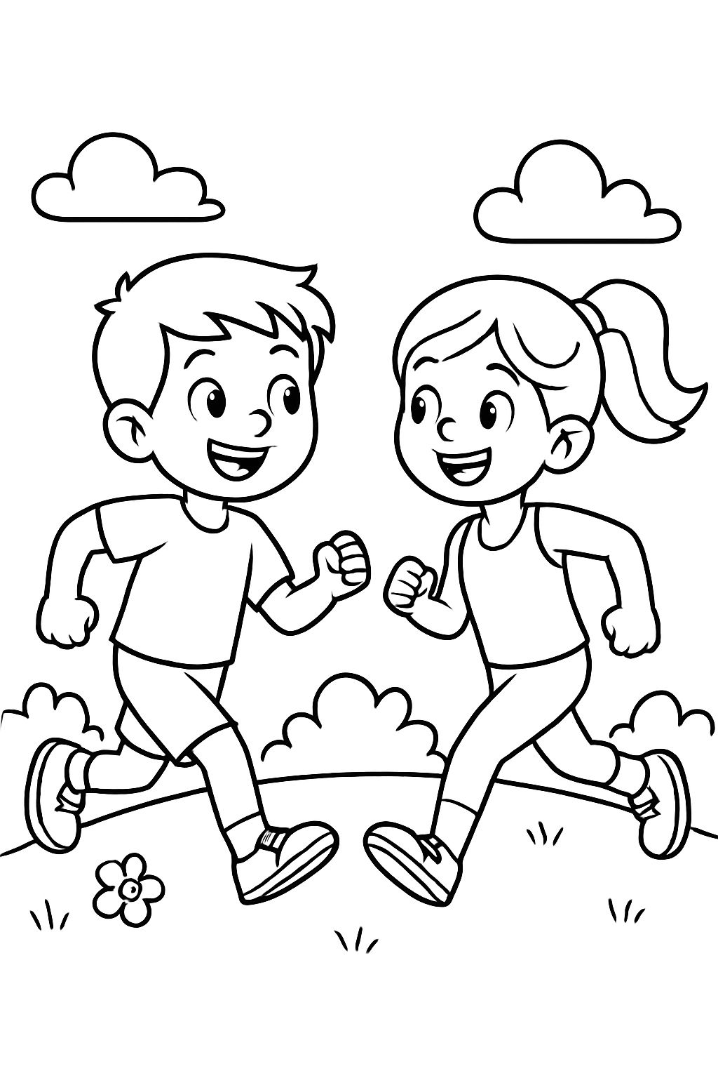 Boy and girl running in sportswear