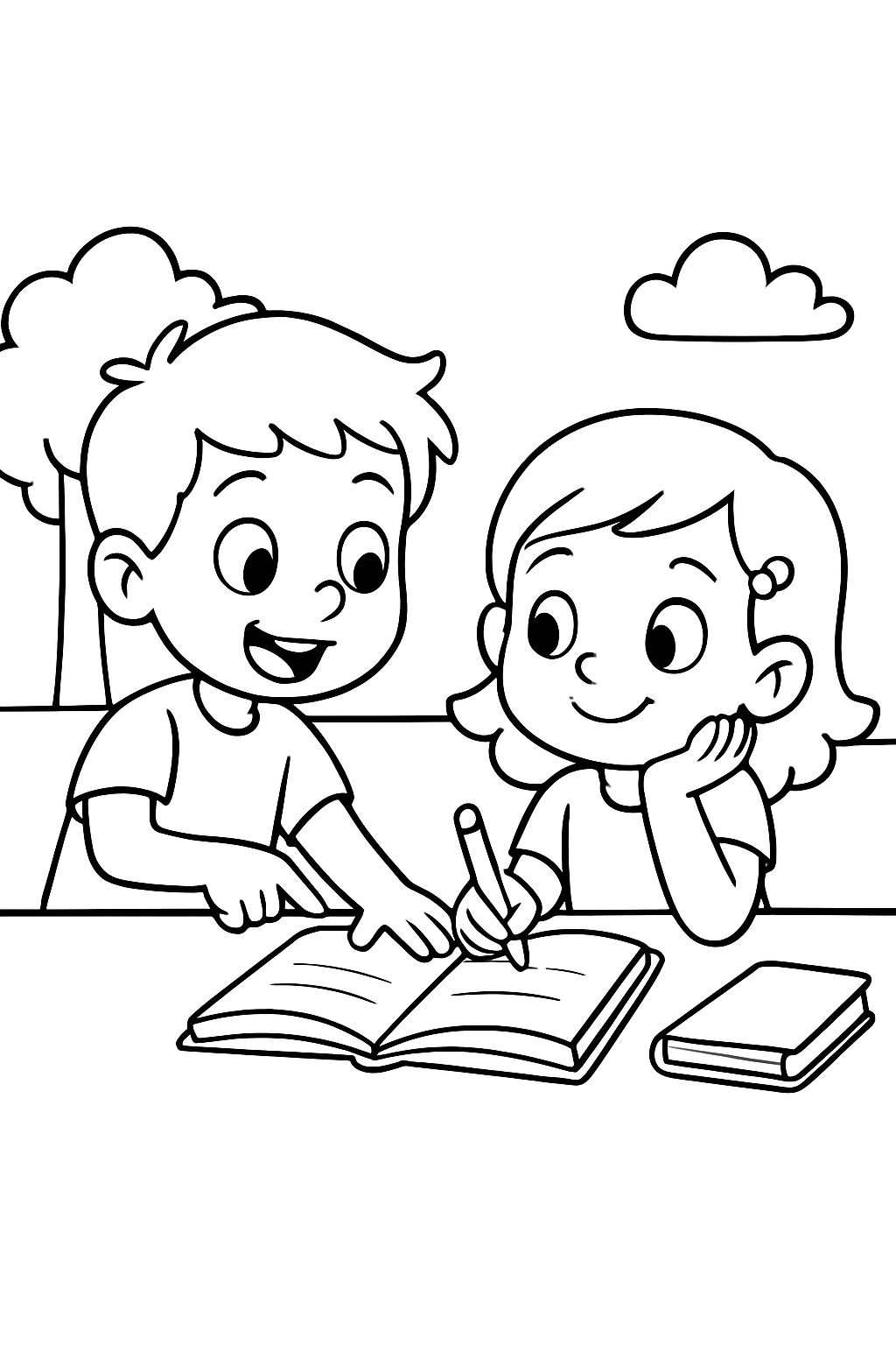 A boy telling his classmate to do the work.