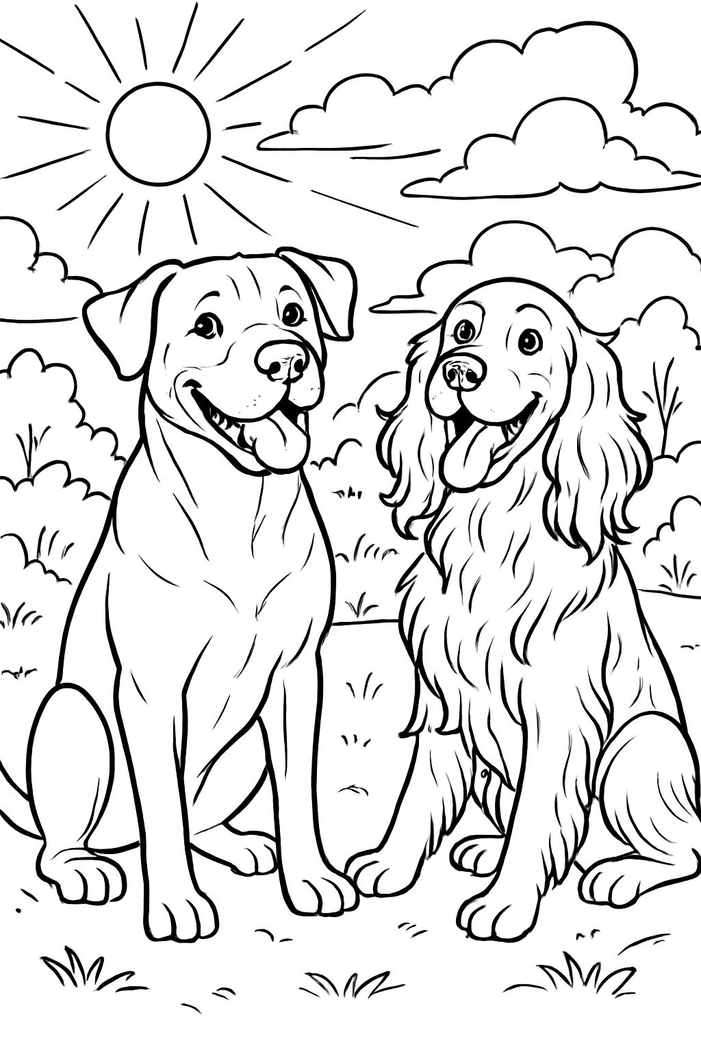 American Stanford Terrier mixed with Rhodesian ridgeback sitting next to an irish setter with both dogs smiling. American Stanford Terrier mixed with Rhodesian ridgeback sitting next to an irish setter with both dogs smiling.