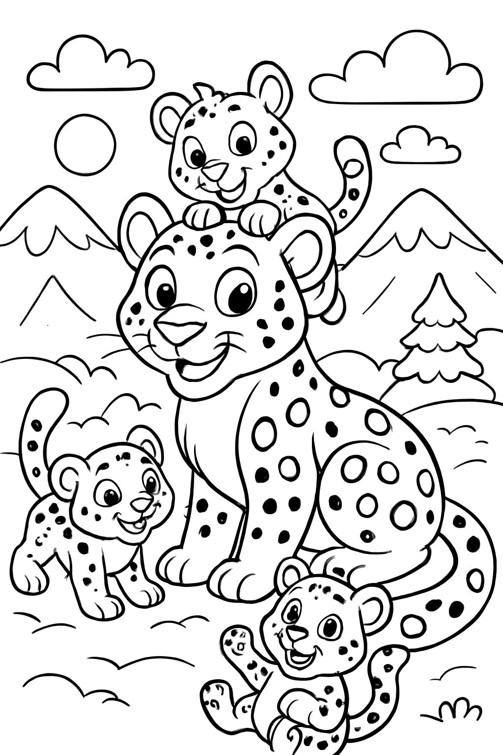 snow leopard with babies