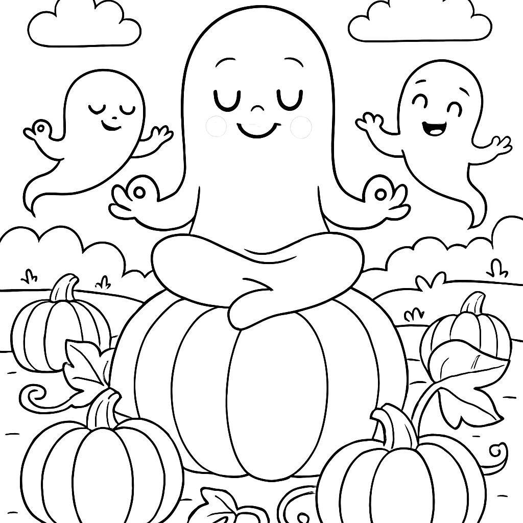 fantasmas meditando en un campo de calabazas fantasmas meditando en un campo de calabazas