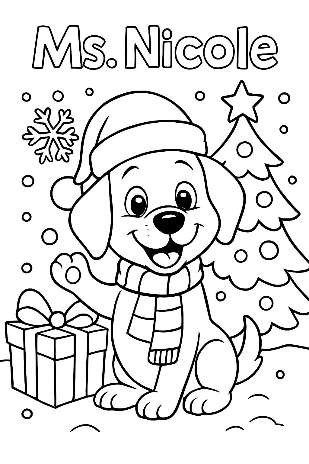 Christmas dog that says 'Ms. Nicole' on top.