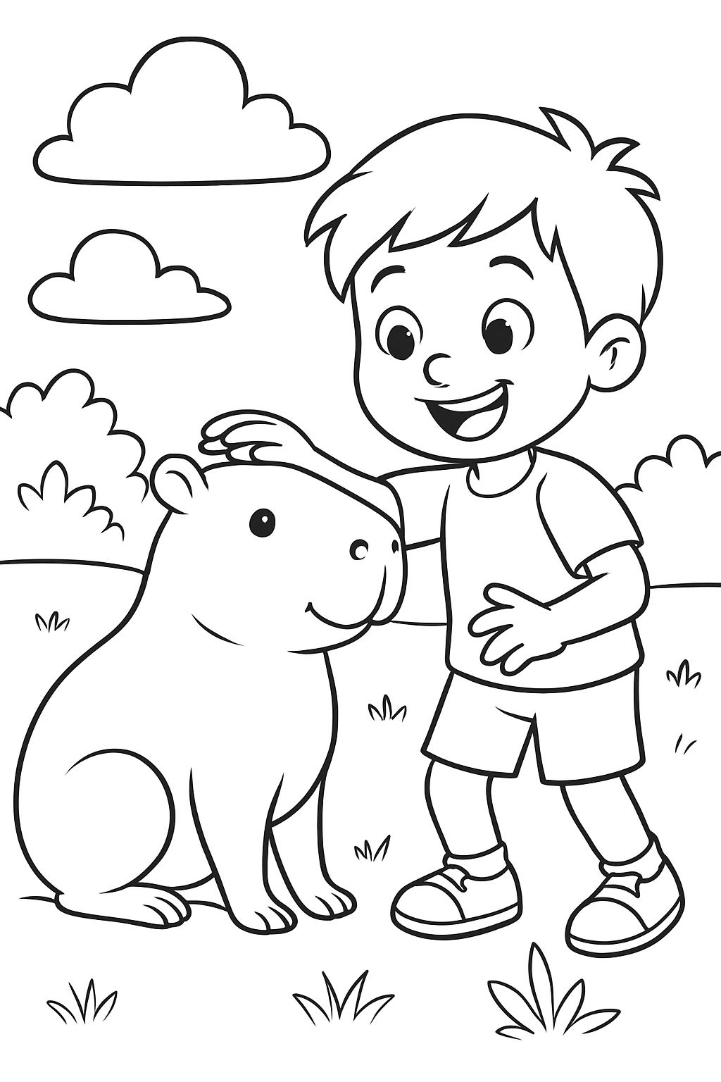 a capybara with a little boy
