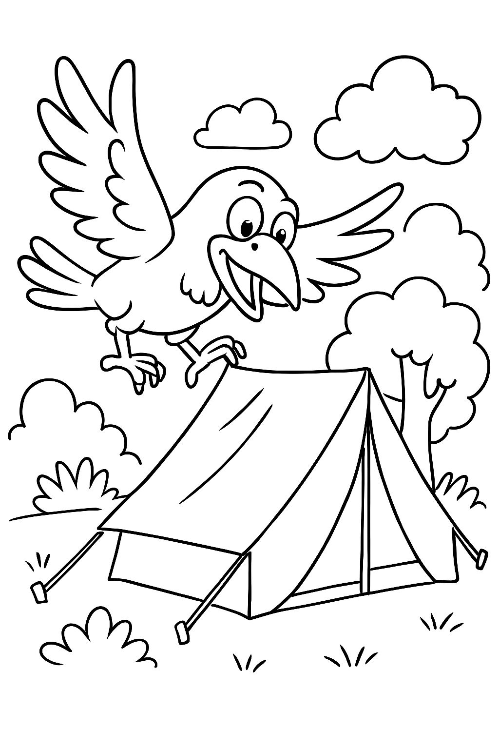 Un corbeau attaquant une tente