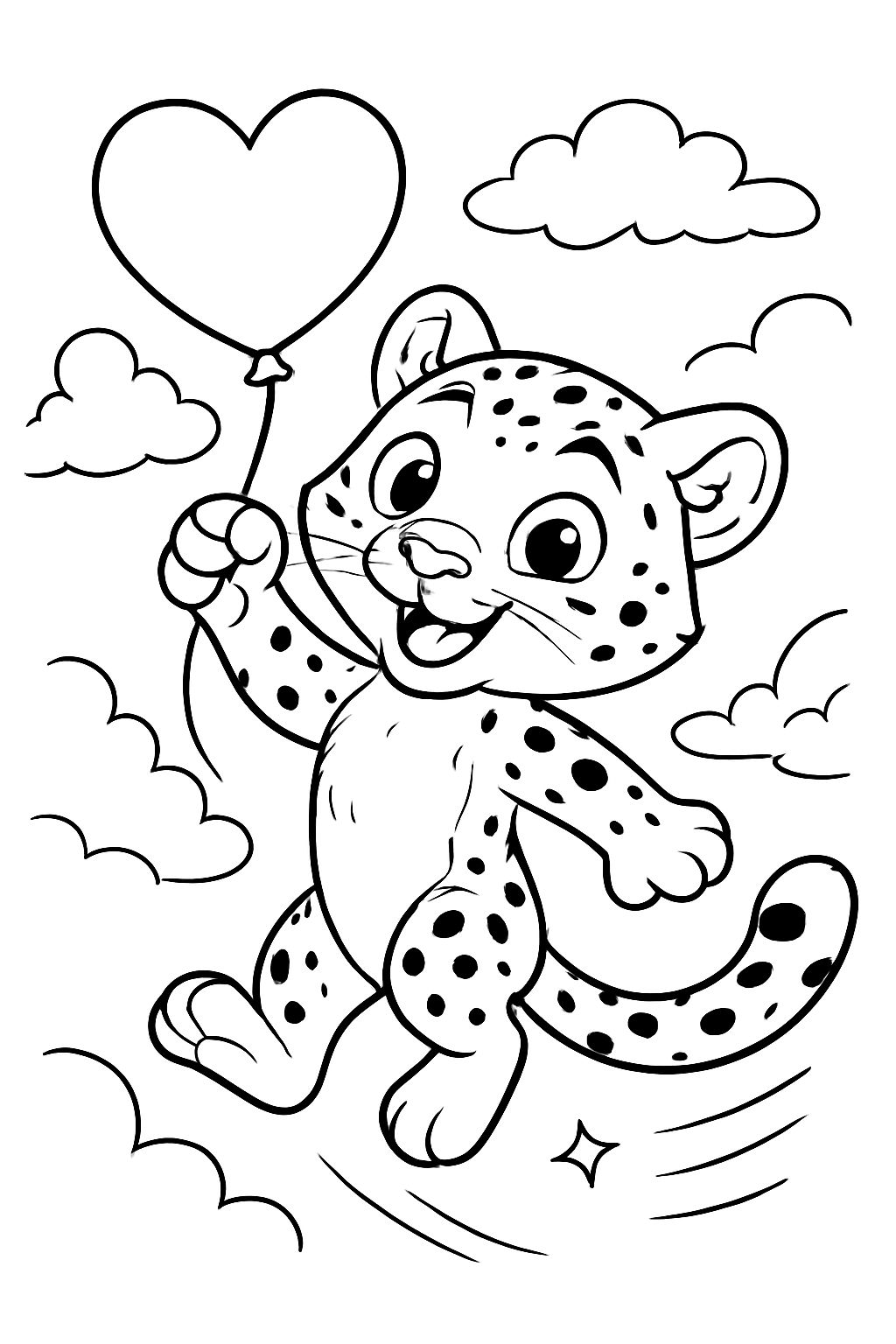 Lindinho snow leopard segurando um balão de coração flutuando no ar. Lindinho snow leopard segurando um balão de coração flutuando no ar.