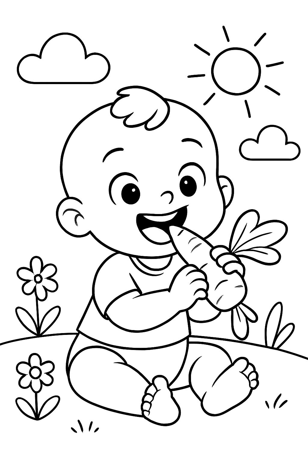 Baby isst eine Karotte