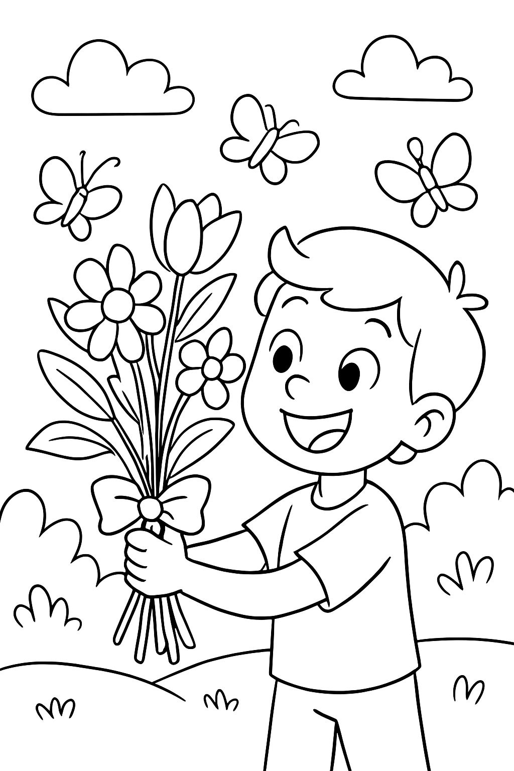 un bouquet de fleurs seul sur l'image avec des papillons