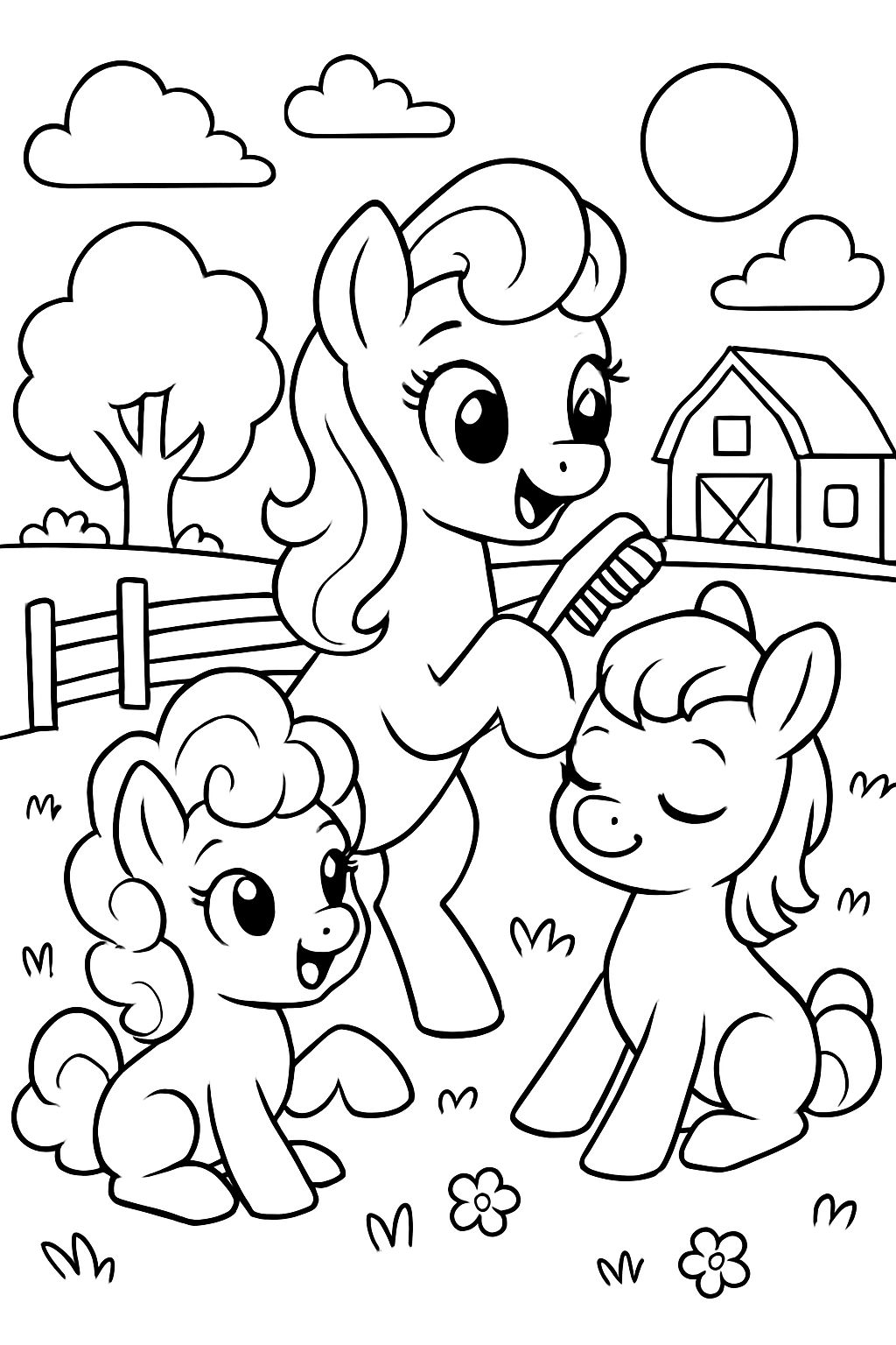 Pony taking care of other ponies