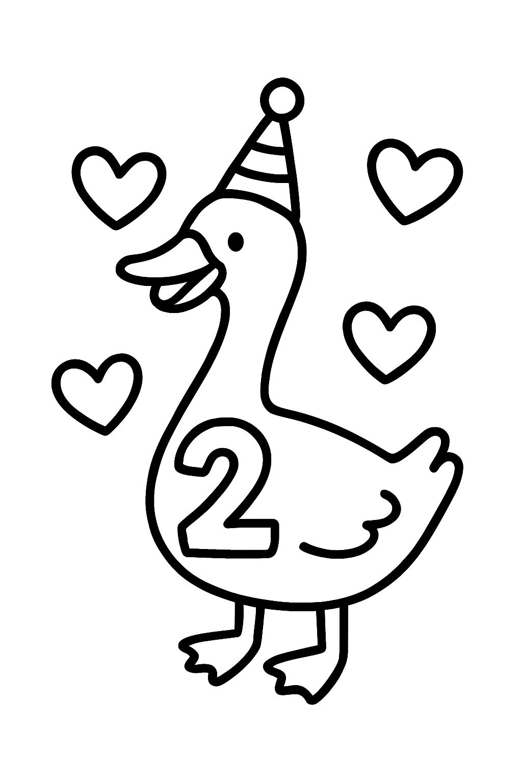 un oie silly anniversaire et des cœurs