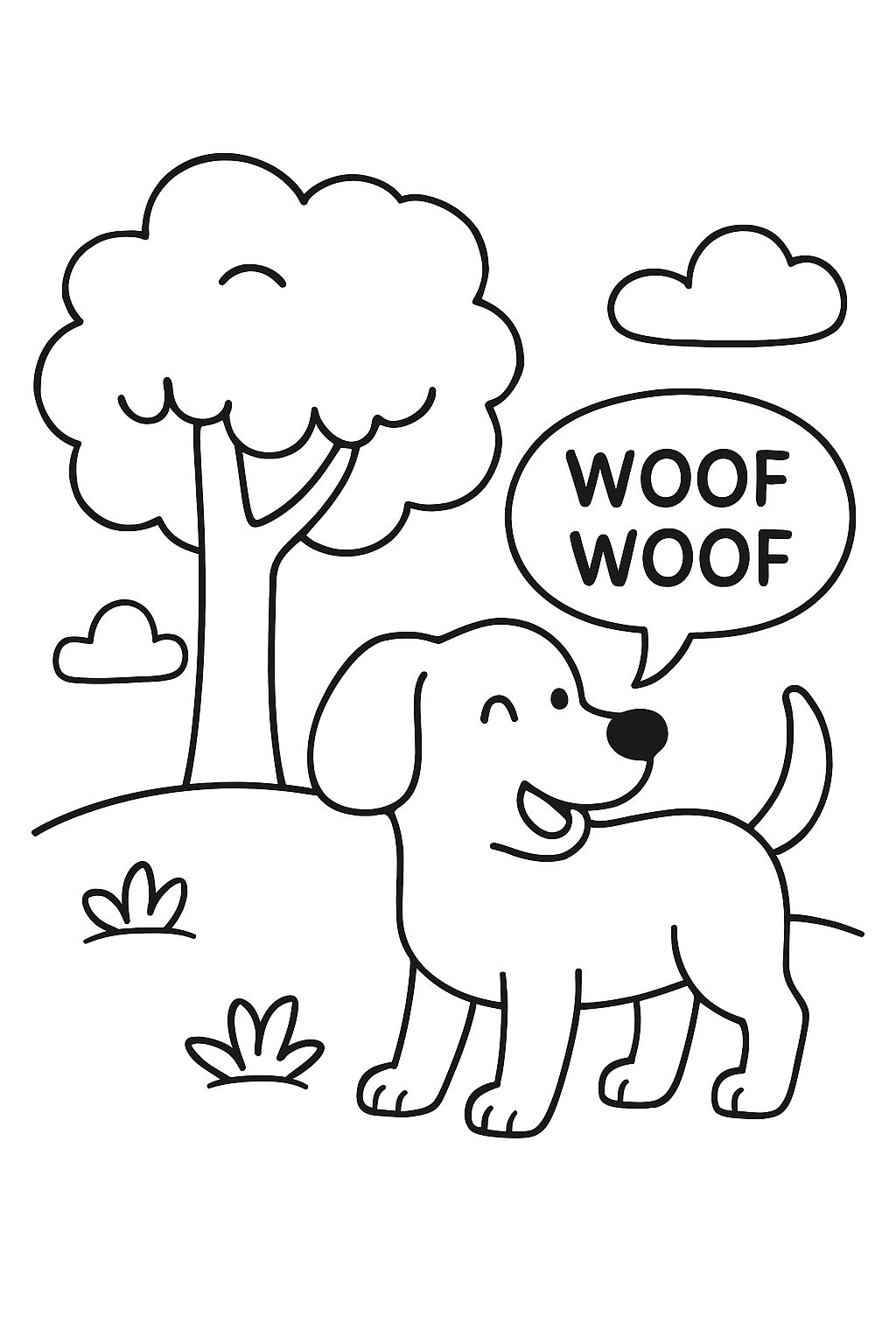 Hund wuff wuff auf dem Baum