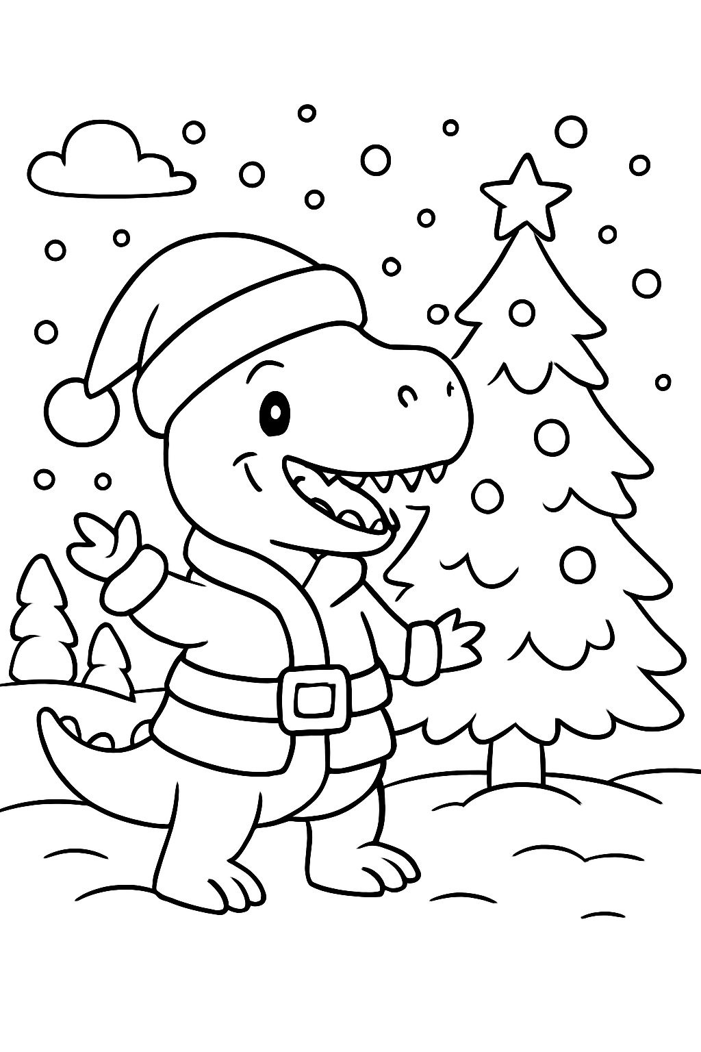 un dinosaurio como Santa Claus en la nieve con un árbol un dinosaurio como Santa Claus en la nieve con un árbol