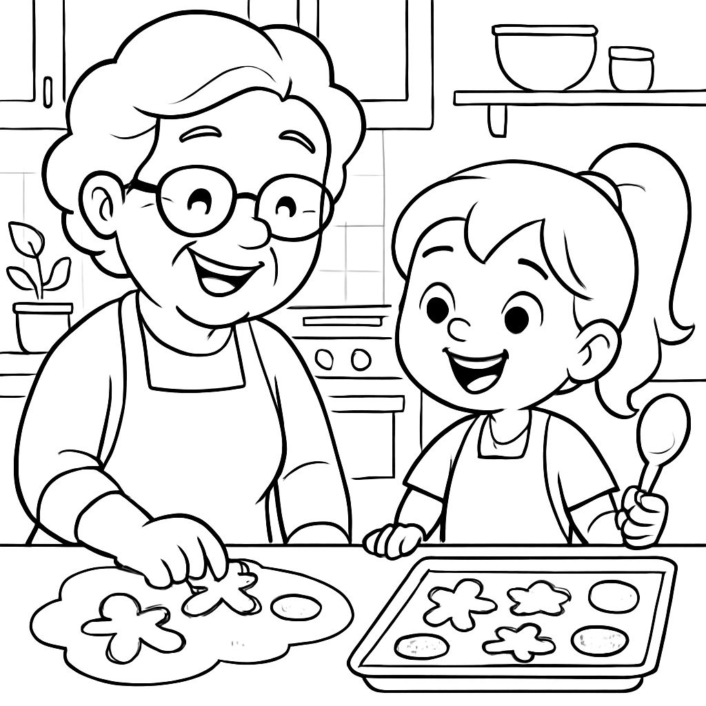 Grand-mère et petite-fille préparent des biscuits Grand-mère et petite-fille préparent des biscuits