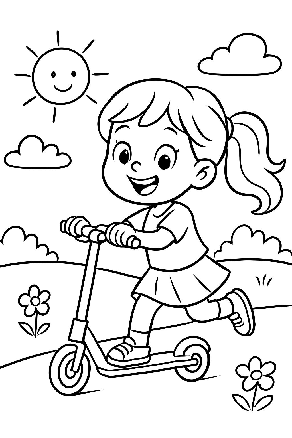 Ein junges Mädchen auf einem Roller Ein junges Mädchen auf einem Roller