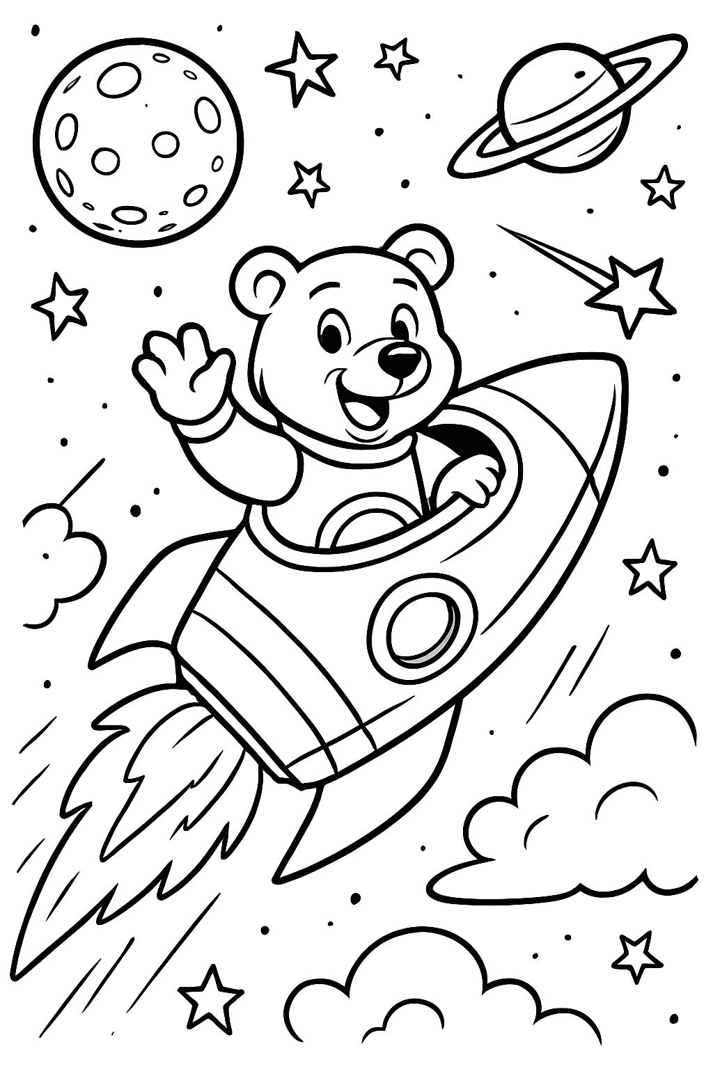 A bear in a rocket ship going to space