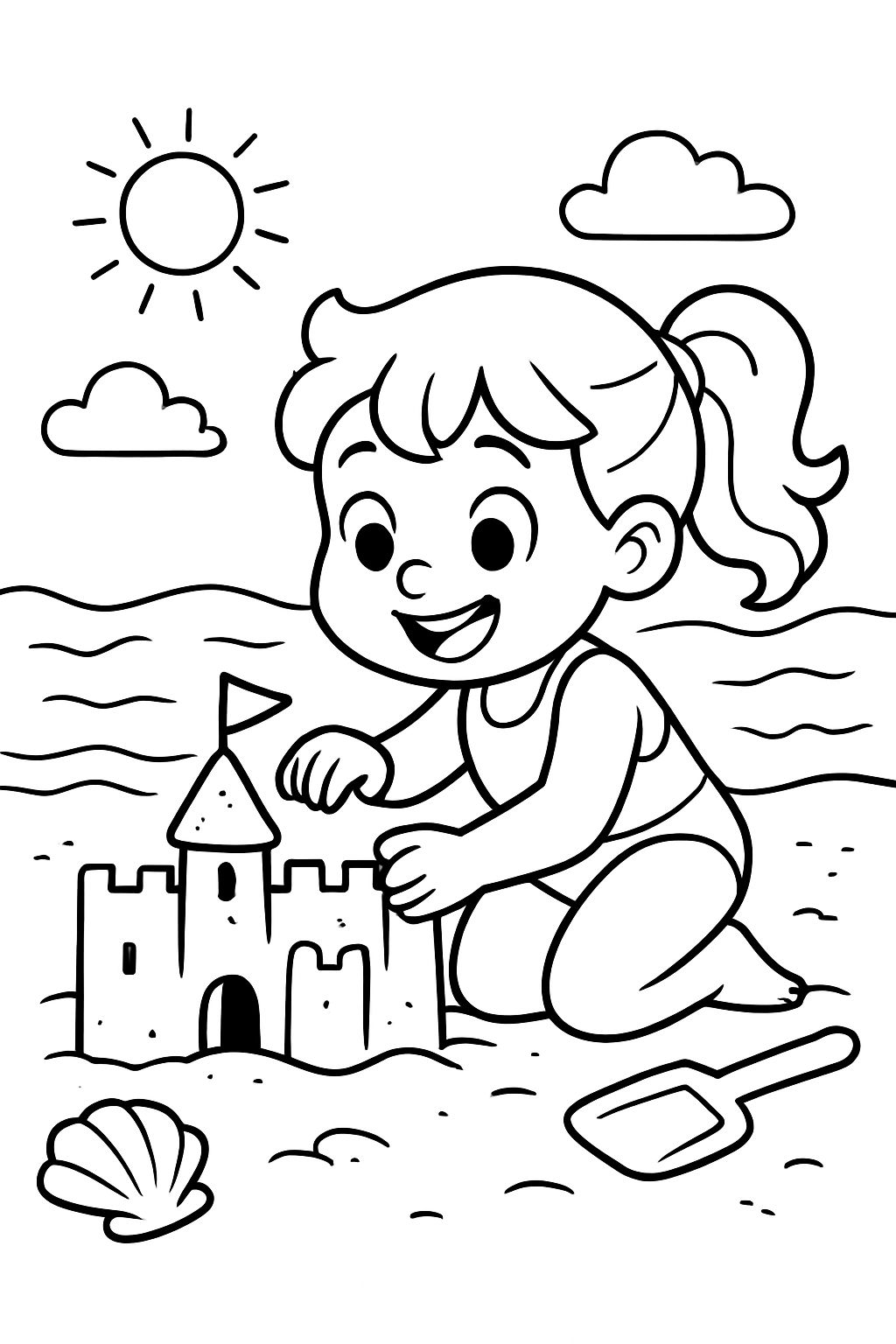 3-year-old girl building a sandcastle on the beach. 3-year-old girl building a sandcastle on the beach.