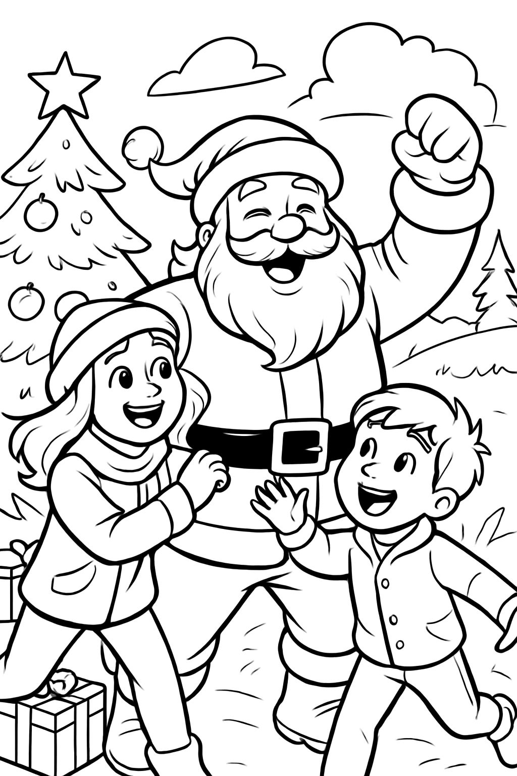 Santa con un niño y una niña pequeños