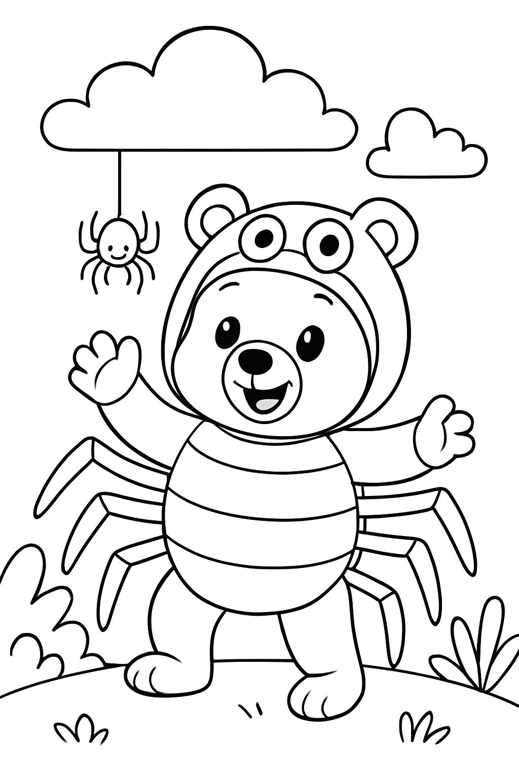 Oso usando un disfraz de araña