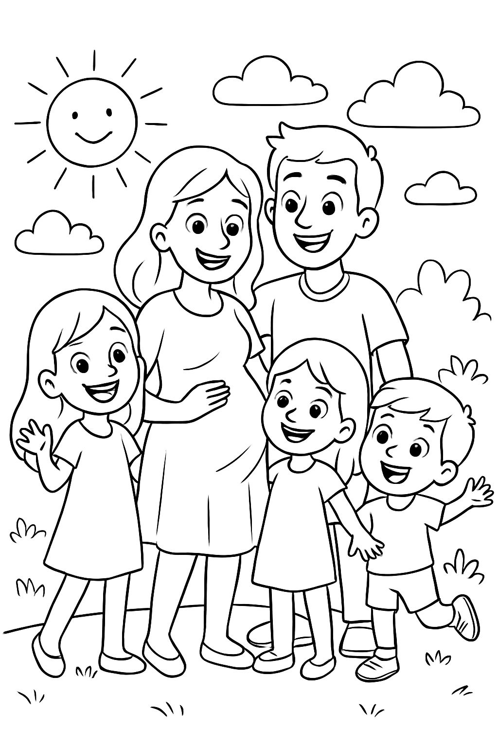 Schwangere Frau mit Mann 2 großen Mädchen und einem Kleinen Jungen Schwangere Frau mit Mann 2 großen Mädchen und einem Kleinen Jungen