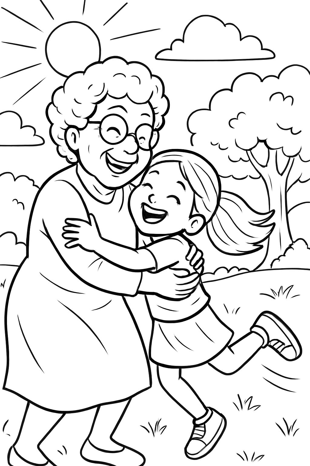 a grandmother with her granddaughter embraced