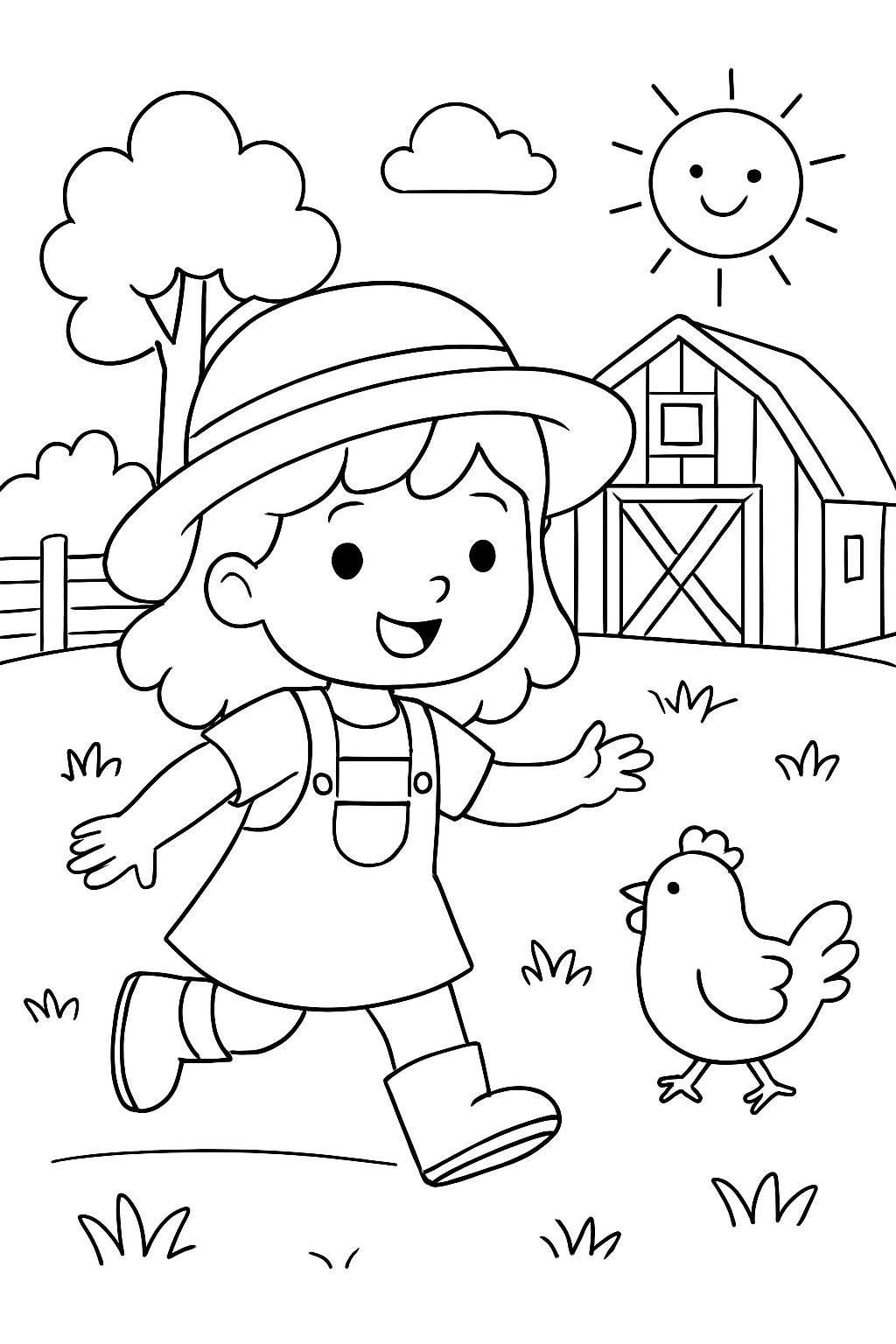 uma menina brincando na fazenda
