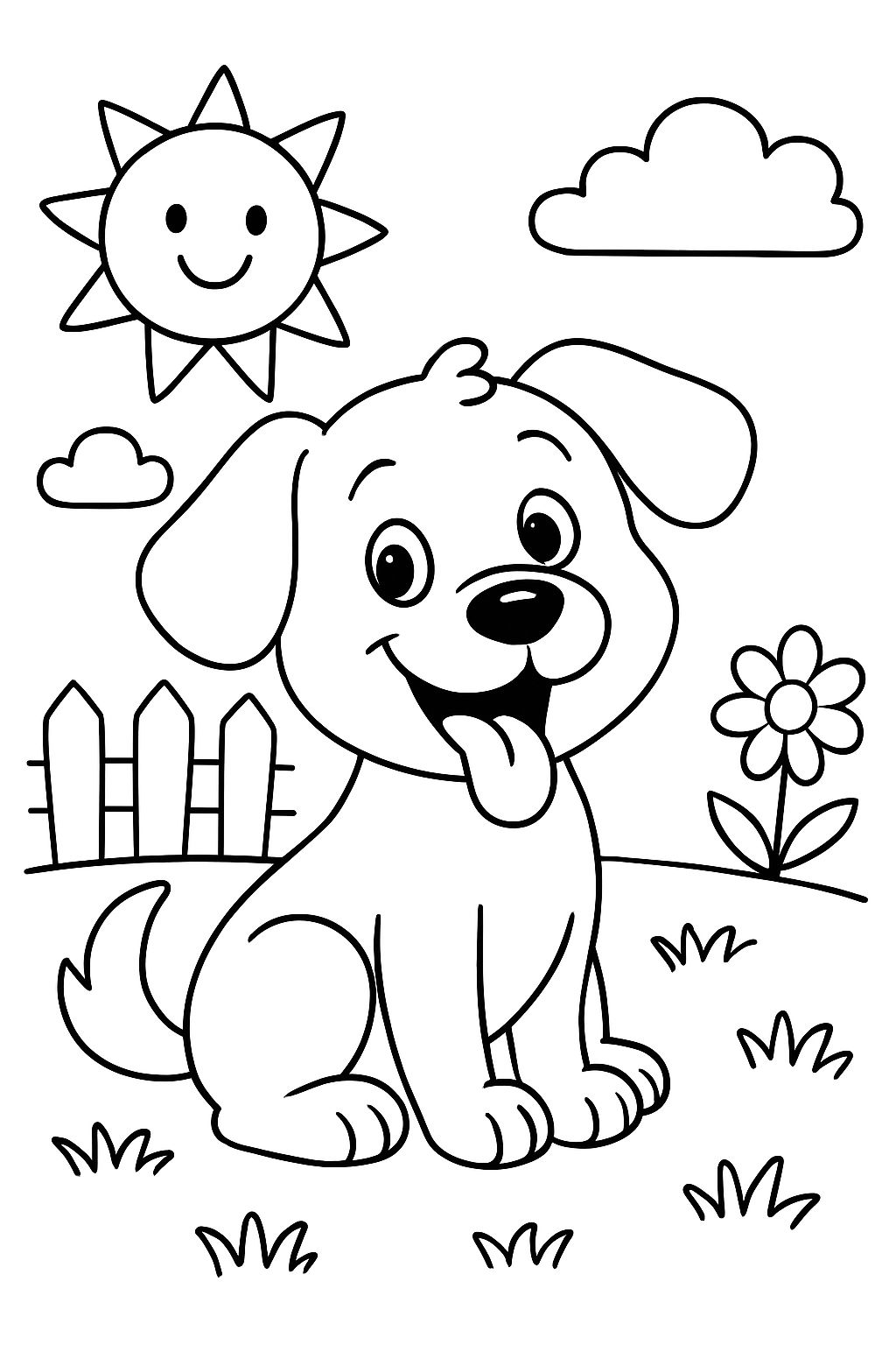 A dog sitting in the yard on a sunny day.