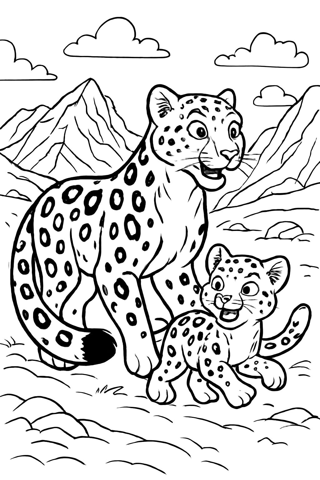 Mama Schnee-Leopard mit ihrem Kleinen
