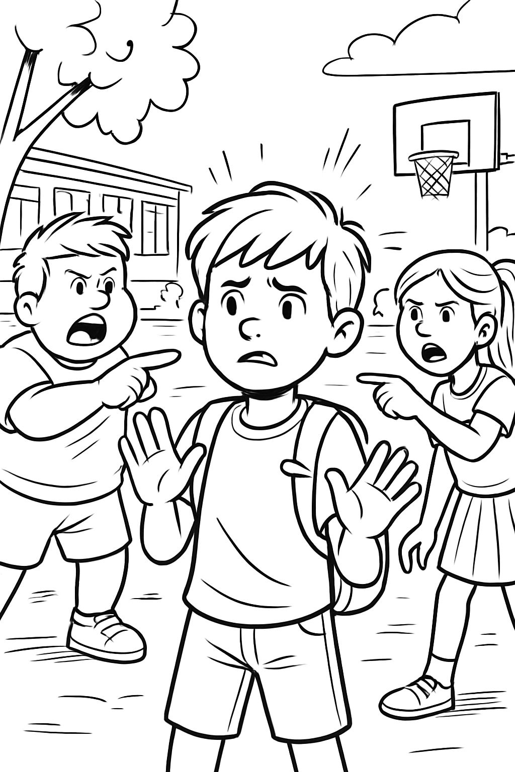 un enfant est faussement accusé par des camarades de classe dans la cour de récréation