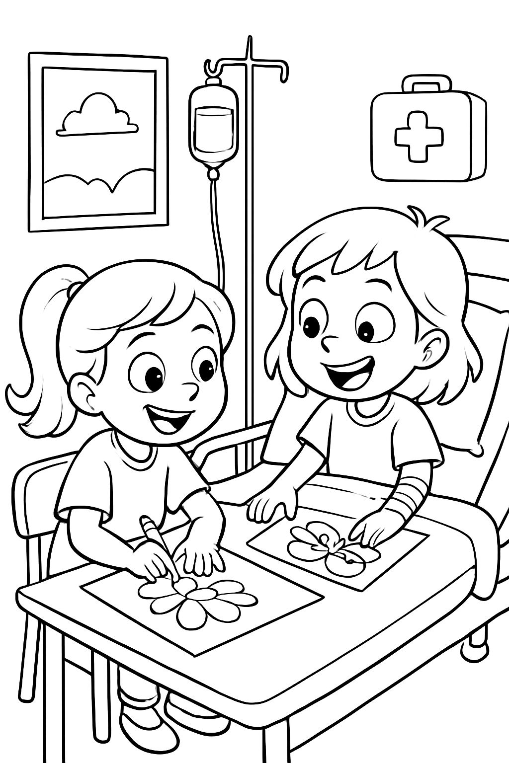 2 girls painting pictures in the hospital 2 girls painting pictures in the hospital