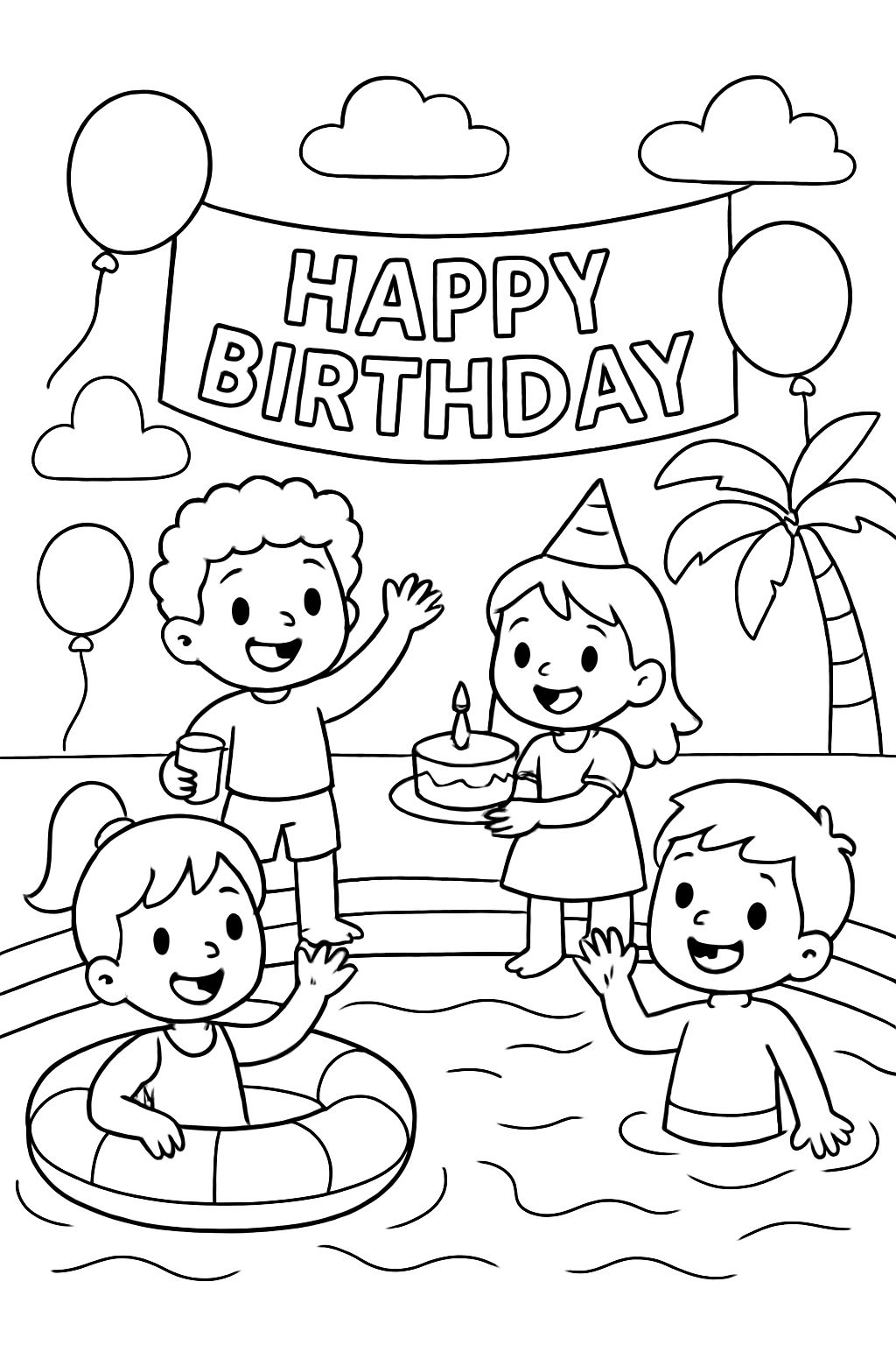 Kinder bei einer Geburtstagsparty am Pool