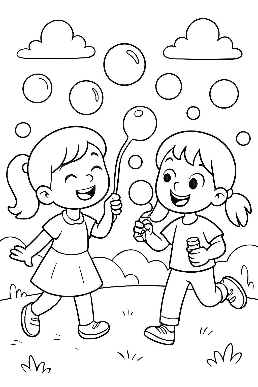 Two girls with soap bubbles Two girls with soap bubbles