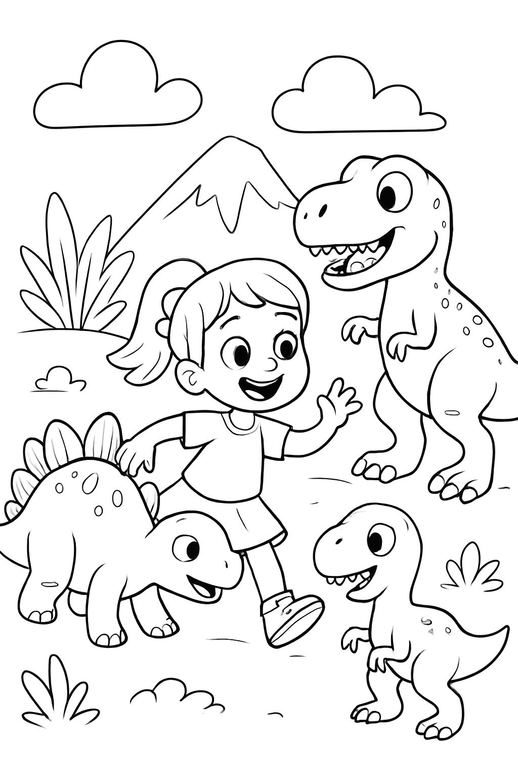 Ein Mädchen spielt mit Dinosauriern. Ein Mädchen spielt mit Dinosauriern.