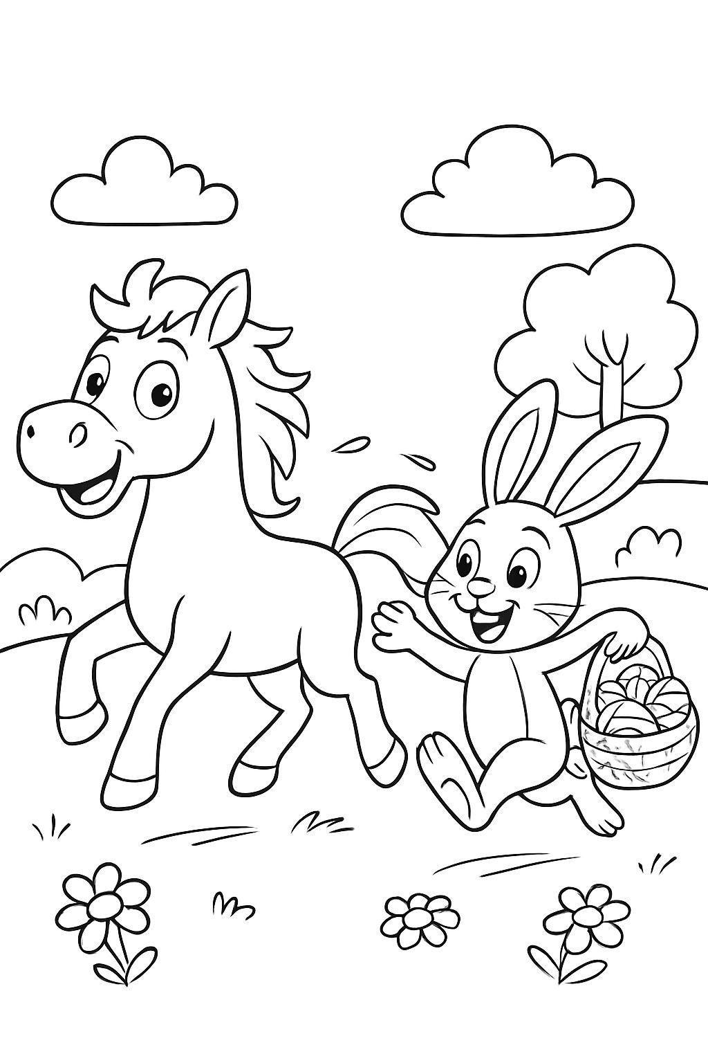 Cavalo sendo perseguido pelo coelho da Páscoa Cavalo sendo perseguido pelo coelho da Páscoa
