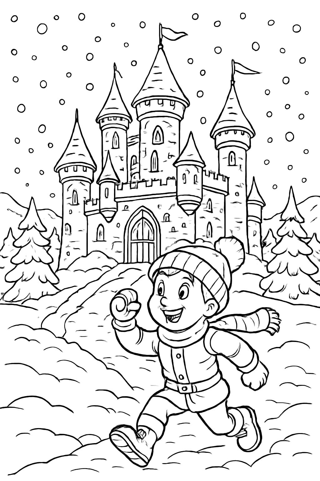 Um castelo de inverno nevado com muitos detalhes Um castelo de inverno nevado com muitos detalhes