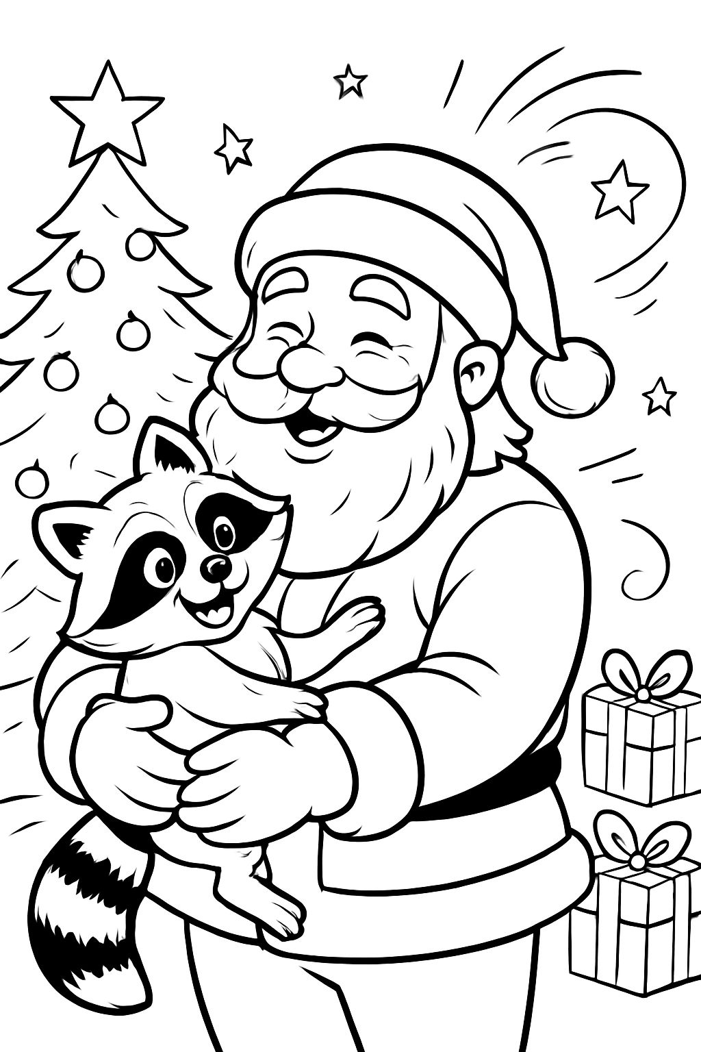 a raccoon on Santa's arm