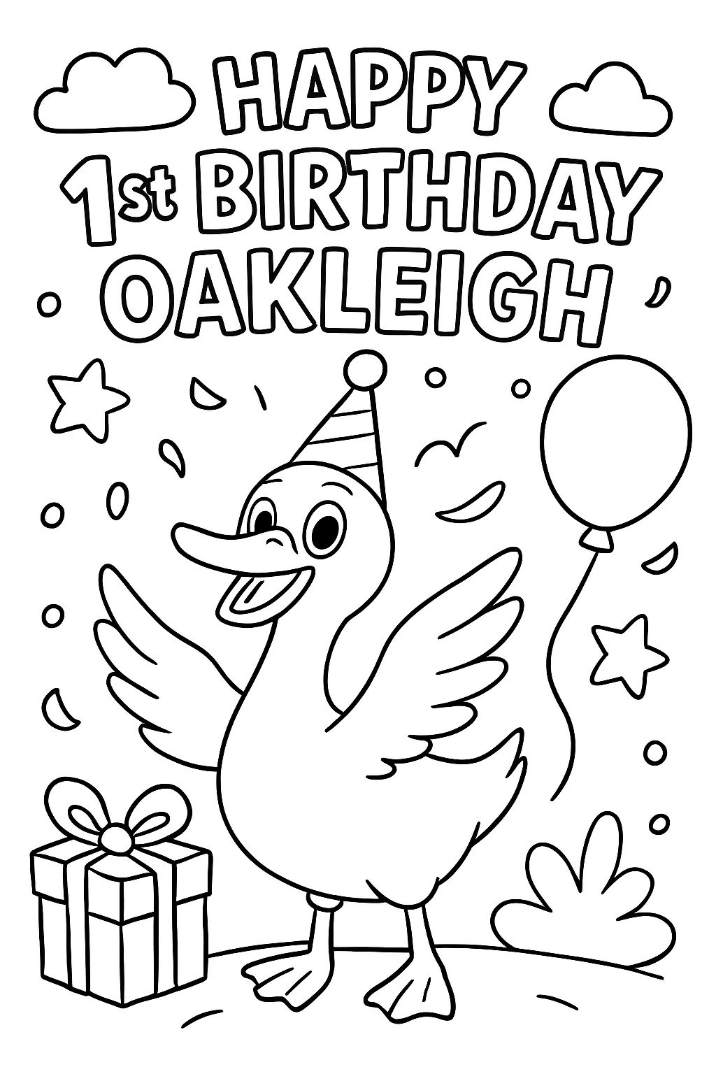 eine Geburtstagsgans mit den Worten Herzlichen Glückwunsch zum 1. Geburtstag, Oakleigh