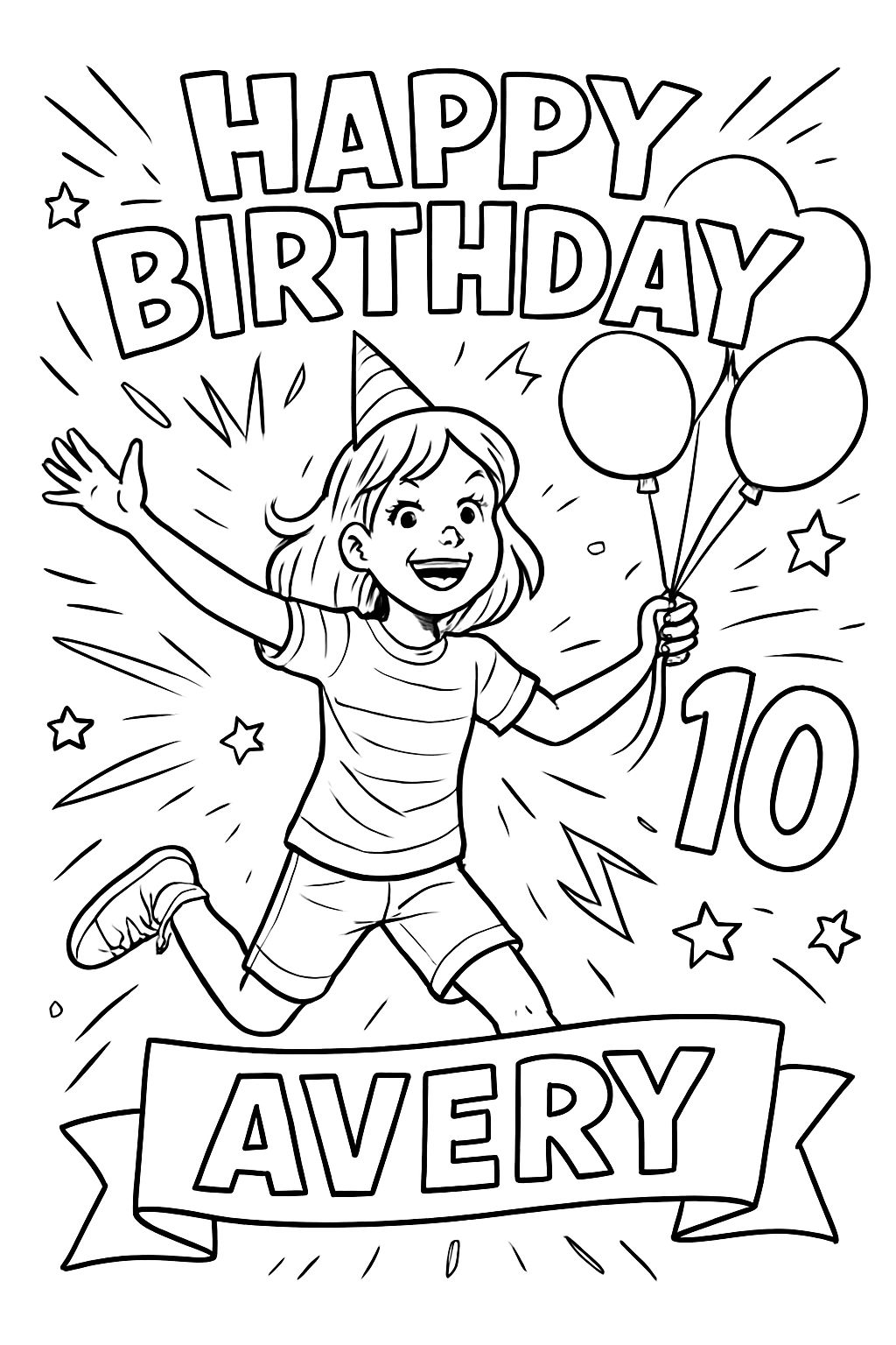 Une carte pour le 10e anniversaire de mon amie. Son nom est Avery.