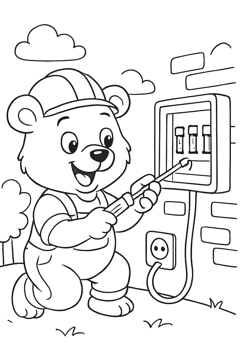 a bear as an electrician connecting a fuse box