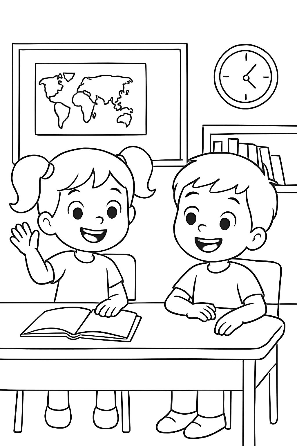 um menino e uma menina sentados na secretaria da escola um menino e uma menina sentados na secretaria da escola