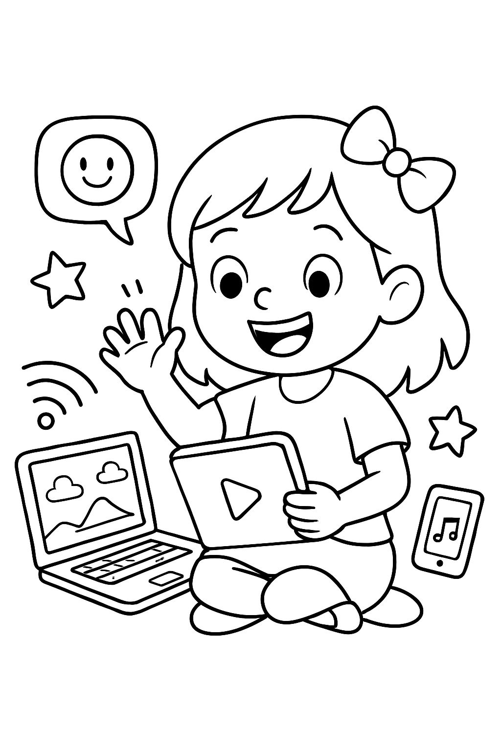 a girl with digital media