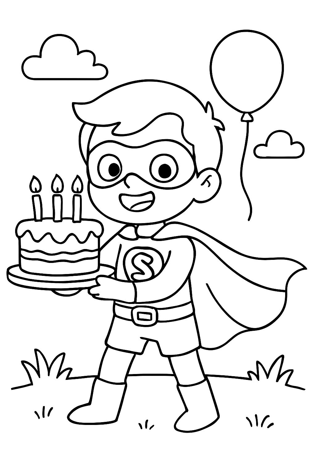 A superhero with a birthday cake