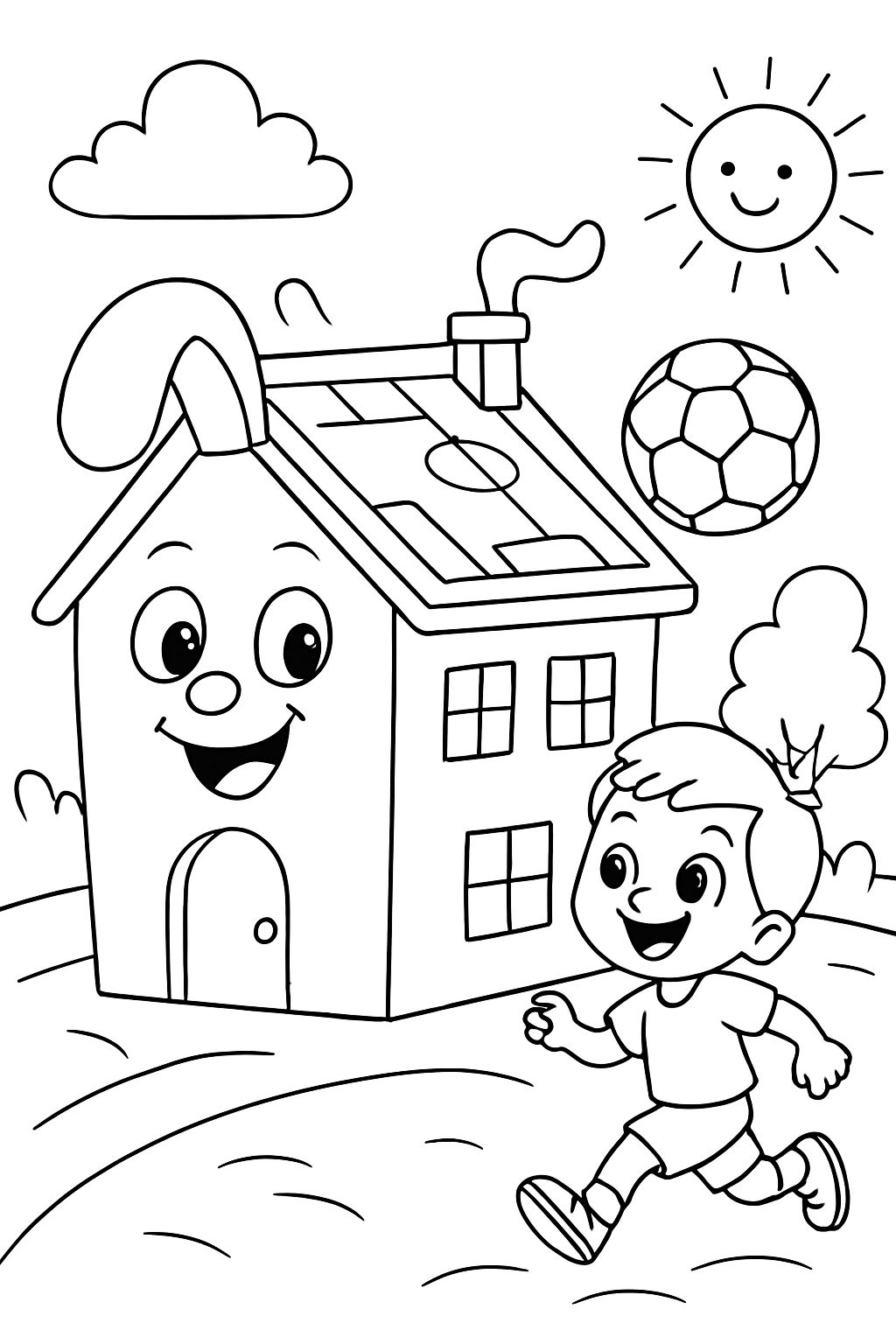 Une maison avec des oreilles et un terrain de football sur le toit. Une maison avec des oreilles et un terrain de football sur le toit.