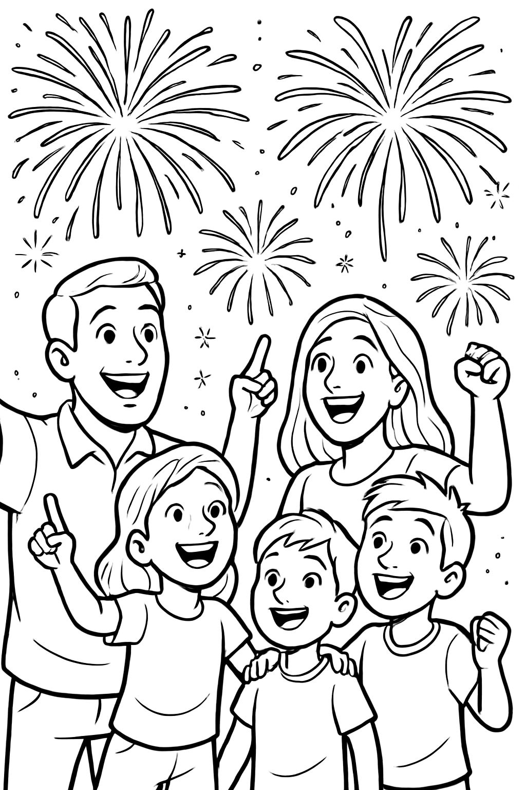 A family of 5 at a firework show.
