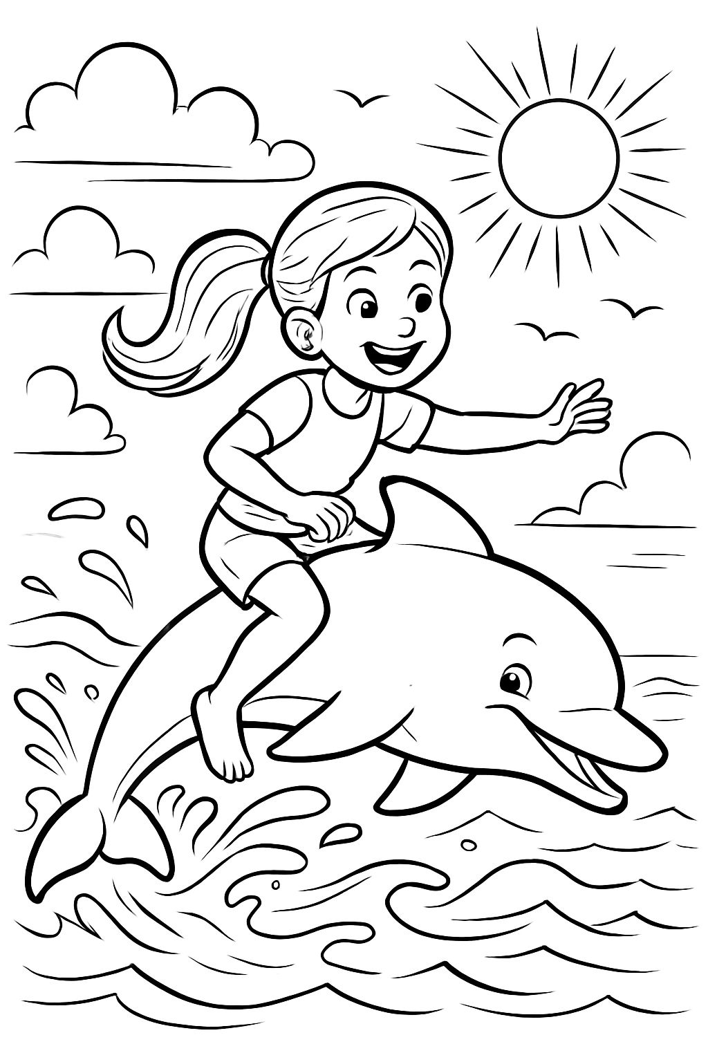 a girl riding on a dolphin