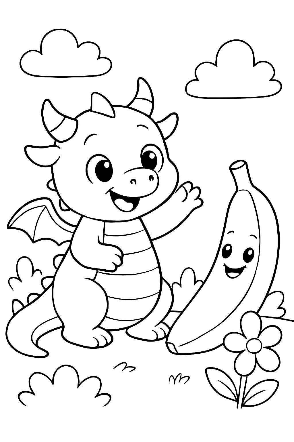 un dragón que es súper lindo y un plátano que también es súper lindo