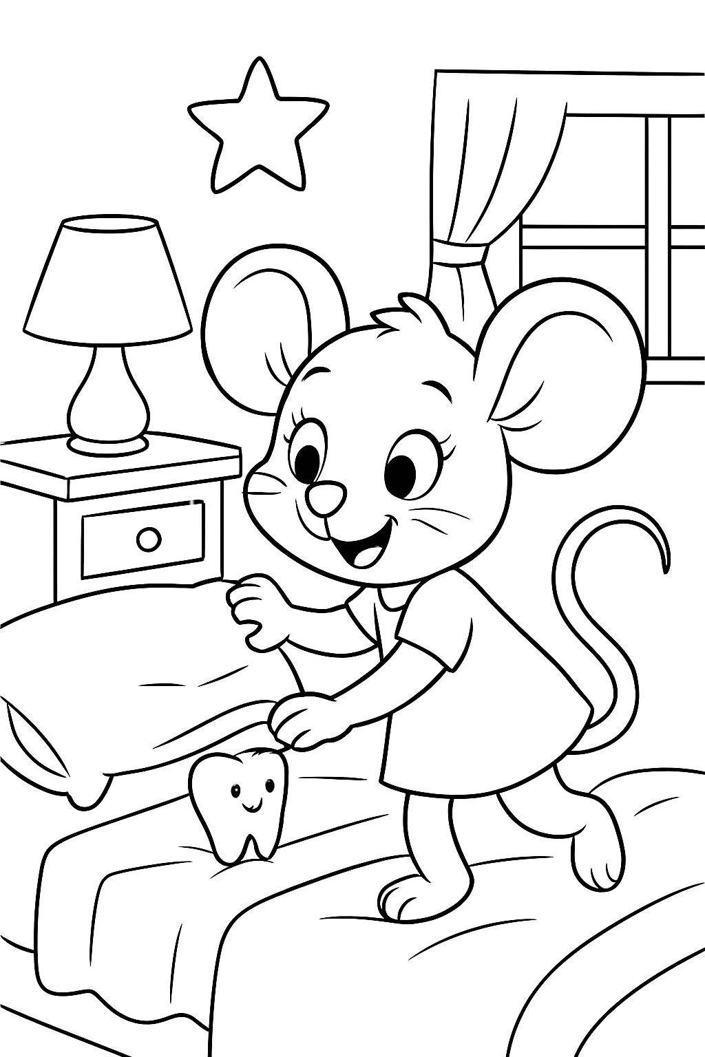 petite sourie qui vient ramasser une dent sous l'oreiller