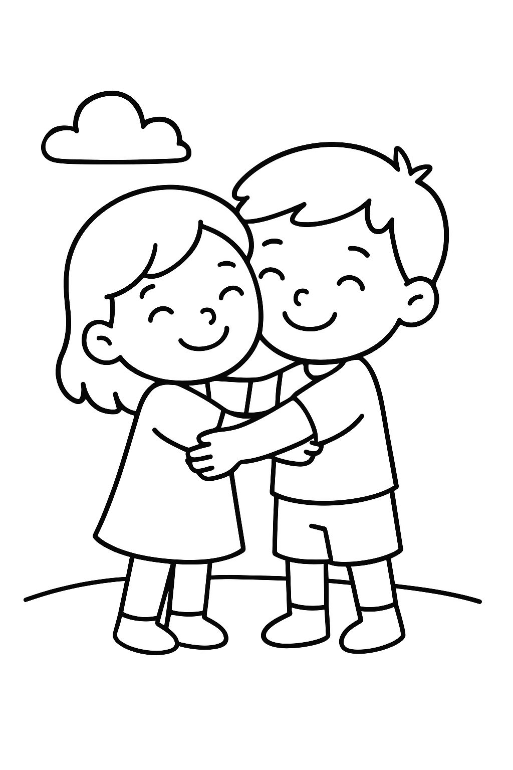 brother and sister hugging