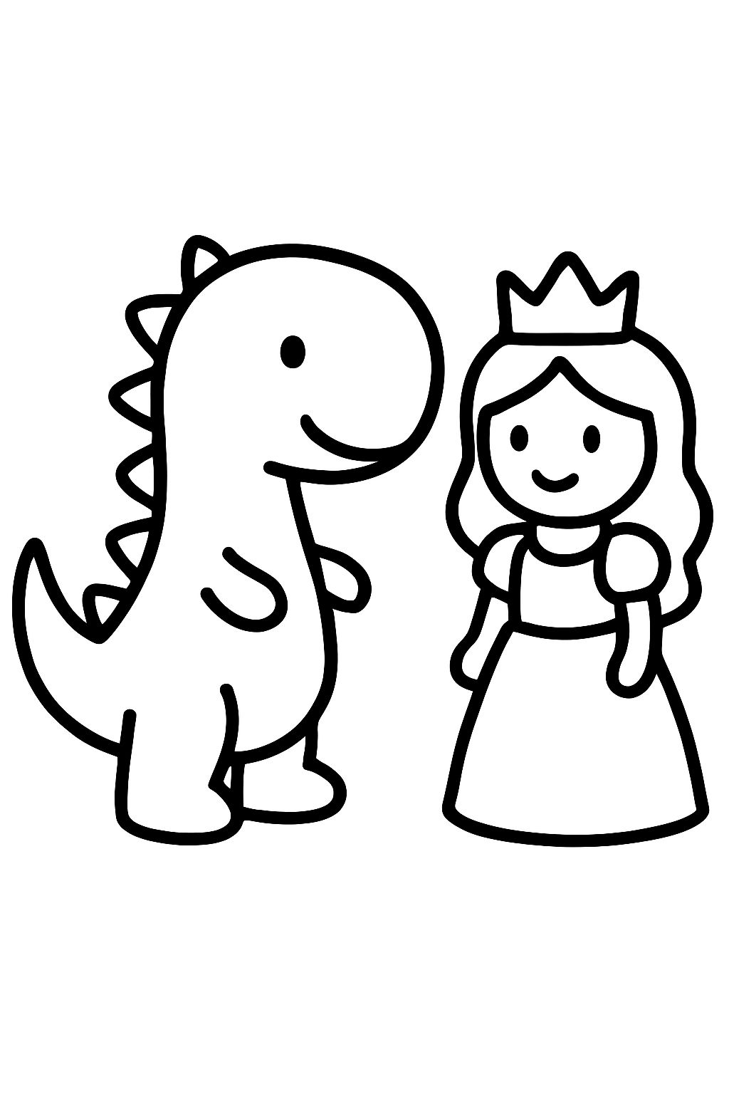 Un dinosaure à côté d'une princesse